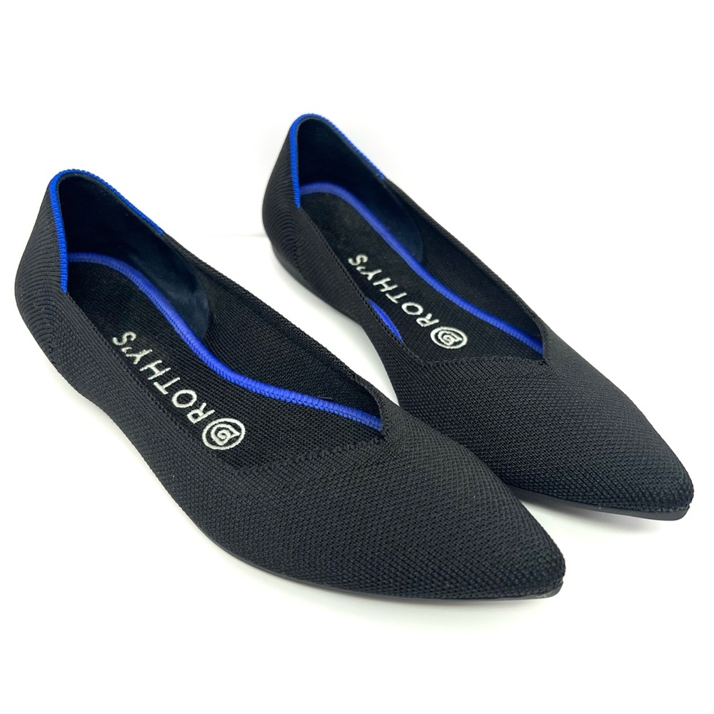 Rothy’s Women’s The Point Ballet Flats Sz 7 Black Mesh Pointy Toe Shoe Eco EUC